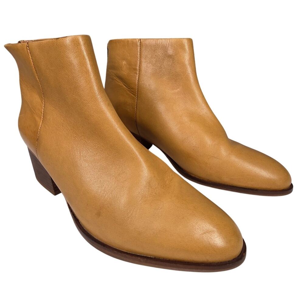 SEYCHELLES FLOODPLAIN TAN LEATHER ANKLE BOOTIES – WOMEN’S 9.5 – BACK ZIP